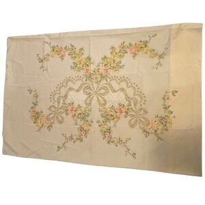 Vintage Floral Bow Pillowcase Standard Yellow Percale Made in USA Retro